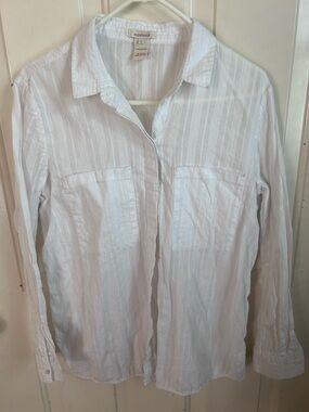 Sundance White Striped 100% Cotton Button Down Casual Shirt Size Large